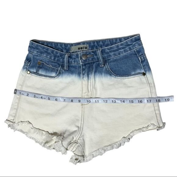 TopShop Moto Dip Dyed Cut-Off Denim Shorts Size L – Ombre High-Waisted Jean Shor - Picture 4 of 6